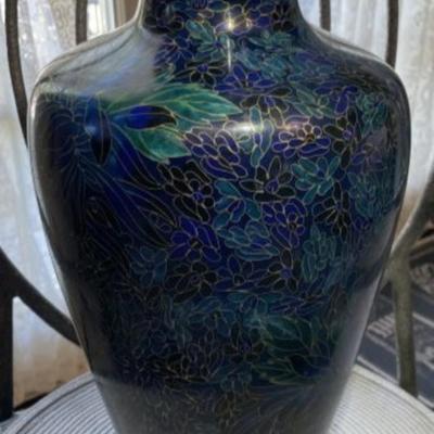 Vintage Asian Cloisonne Vase 15.25" TALL Preowned from an Estate in Fair Condition. Minor Rim Hit or Dent as Pic'd.