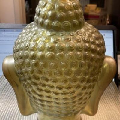 Vintage Mid-Century Large Gold Mist Glass Buddha Head Bust 11.5