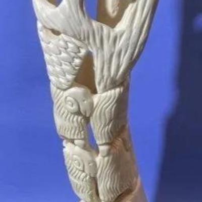 Vintage Israeli Hand Carved Bone Shepherd/Sheep Vase by Uchitel 12" Tall in VG Preowned Condition.