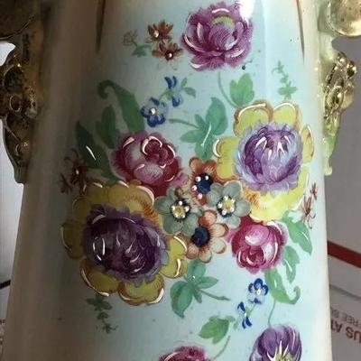 Antique Exquisite Hand Painted Porcelain Table Lamp 15.5in Tall as Pictured. No Shade Included.