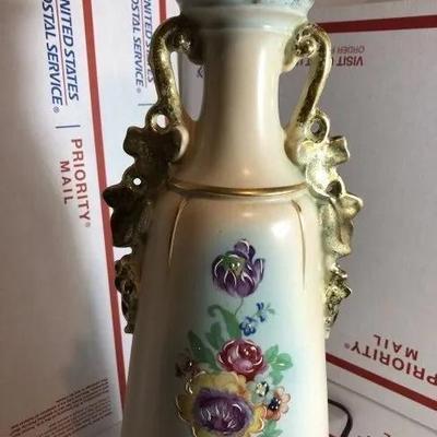 Antique Exquisite Hand Painted Porcelain Table Lamp 15.5in Tall as Pictured. No Shade Included.