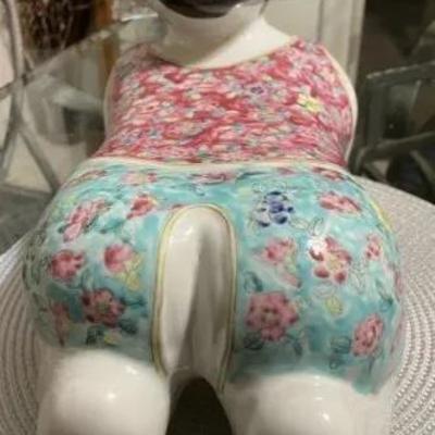 Vintage Earlier SIGNED BASE Chinese Famille Porcelain Baby Child/Girl Opium Pillow Art Statue Sculpture 14