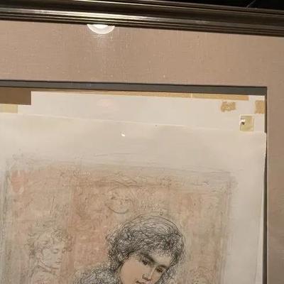 EDNA HIBEL (Mother with Two Children) Figurative Lithograph Numbered #4/156 by Edna Hibel, Frame Size 29