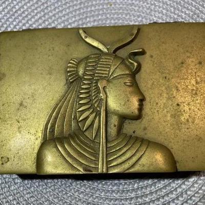 Vintage/Antique Egyptian Women Solid Brass Hinged Trinket Box 6" x 4" x 1.5" in Good Preowned Condition. (Possibly...