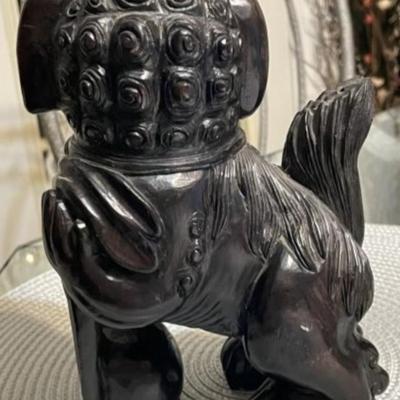 VINTAGE Asian c1900 Hand Carved Hard Wooden Foo Dog Lion Figure 8.25" Tall & 5.5" Wide in Good Preowned Condition as Pictured.