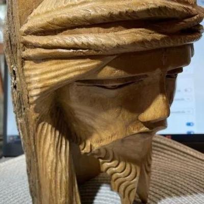 Vintage Hand Carved Jesus Face/Bust out of a Wooden Branch/Bark 8