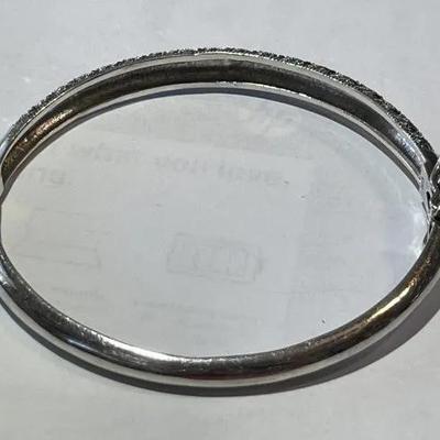 Vintage .925 Sterling Silver Marcasite Hinged Bangle Bracelet 7