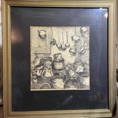 Vintage Early Signed C. Miller Limited Edition #5/200 Pots & Pans Print/Lithograph/Etching Preowned from an Estate Frame Size 17.5