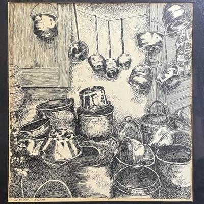 Vintage Early Signed C. Miller Limited Edition #5/200 Pots & Pans Print/Lithograph/Etching Preowned from an Estate Frame Size 17.5