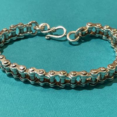 Vintage Sterling Silver Solid Bicycle Chain Link Bracelet 8