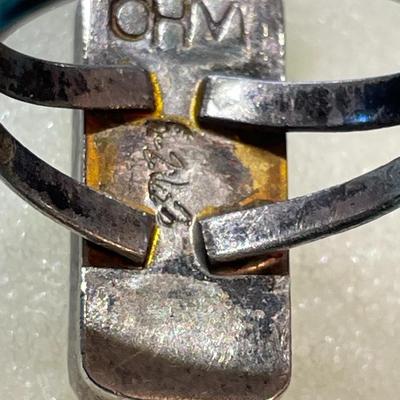 Vintage "OHM" Native American Dainty Sterling Silver Mother of Pearl Ring Size 8-1/2 in Good Preowned Condition.