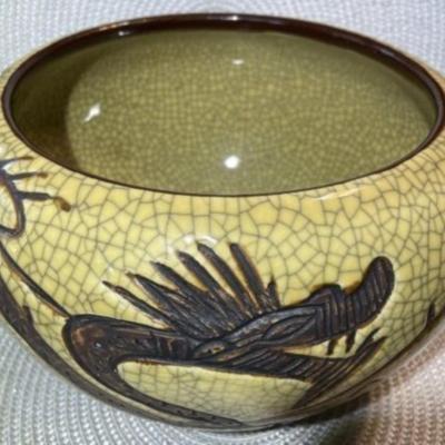 Vintage Asian Crackled Stoneware Dragon Planter/Bowl 10.5" Diameter & 6.5" Tall in VG Preowned Condition as Pictured.