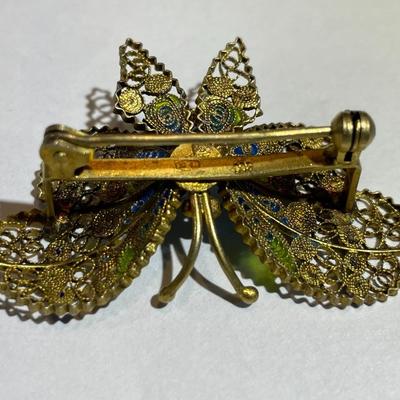 Vintage/Antique Dainty 800 Silver Filigree Enamel Butterfly Pin Brooch in VG Preowned Condition.