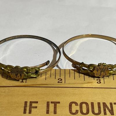2-Antique Dainty Victorian Era Adjustable Baby/Young Adult Bangle Bracelets both are Monogrammed as Pic'd.