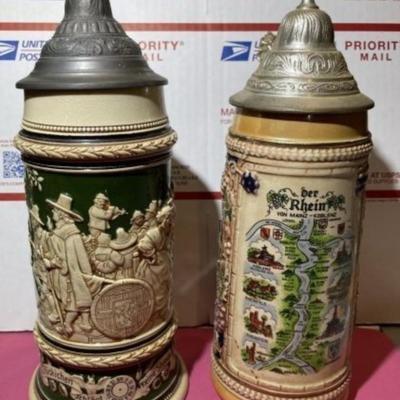 2-Vintage Mid-Century German Beer Stein/Mugs Preowned as Pictured.