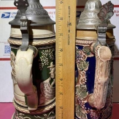 2-Vintage Mid-Century German Beer Stein/Mugs Preowned as Pictured.