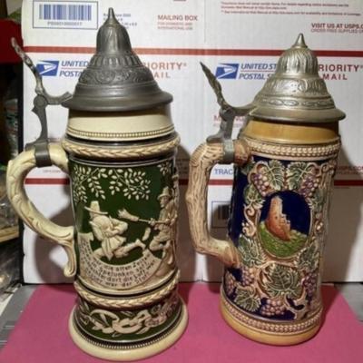 2-Vintage Mid-Century German Beer Stein/Mugs Preowned as Pictured.