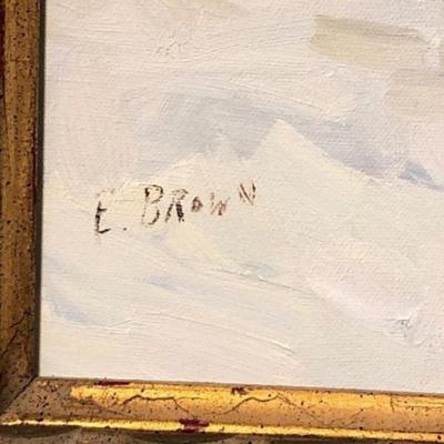 Elizabeth Ward Brown NJ Artist Still Floral Oil on Canvas Frame Size 21.5â€x 26â€ Preowned from an Estate.