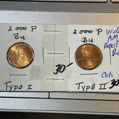 2000-P Type-1 & Type-2 Wide & Close AM's in Uncirculated Condition as Pictured.