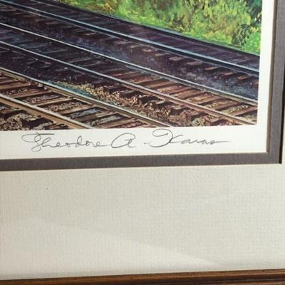 Theodore Xaras 1981 Signed Matted & Framed Pennsylvania Railroad Lithograph Frame Size 21in x 26in Good Preowned Condition.