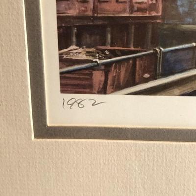 Theodore Xaras 1982 Signed Matted & Framed Eastbound CHICAGO/NYC Lithograph Frame Size 21in x 26in Good Preowned Condition.