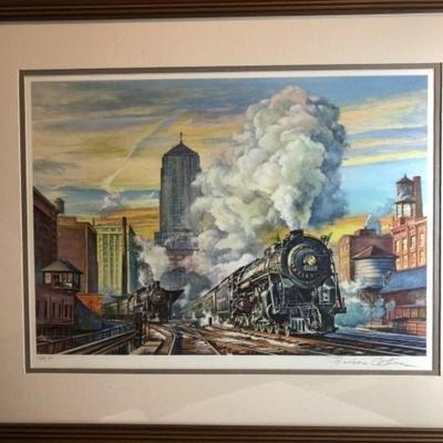 Theodore Xaras 1982 Signed Matted & Framed Eastbound CHICAGO/NYC Lithograph Frame Size 21in x 26in Good Preowned Condition.