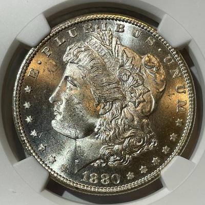 NGC CERTIFIED 1880-S NICE ORIGINAL MS63 GRADED MORGAN SILVER DOLLAR AS PICTURED.