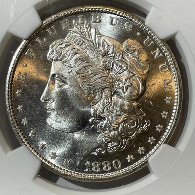 NGC CERTIFIED 1880-S "LARGE-S" NICE ORIGINAL MS63 GRADED MORGAN SILVER DOLLAR AS PICTURED.