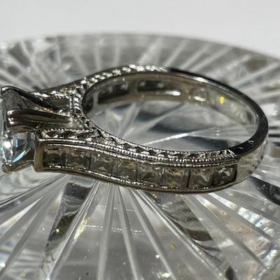 Vintage Fancy CZ .925 Sterling Silver Engagement Style Ring Size-9.25 in Very Good Preowned Condition.