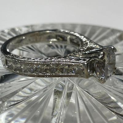 Vintage Fancy CZ .925 Sterling Silver Engagement Style Ring Size-9.25 in Very Good Preowned Condition.