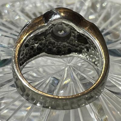 Vintage Estate Sterling Silver .925 CZ Cigar Band Ring Size 8.25 in Good Preowned Condition as Pictured.
