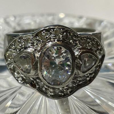Vintage Estate Sterling Silver .925 CZ Cigar Band Ring Size 8.25 in Good Preowned Condition as Pictured.