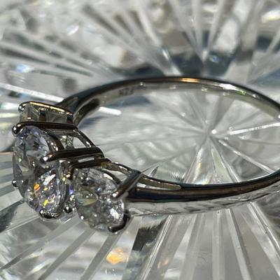 Vintage Estate Sterling Silver .925 3-Stone CZ Ring Size 8.75 in Very Good Preowned Condition as Pictured.