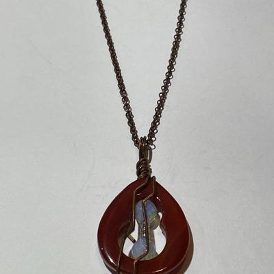Vintage Carnelian Pendant on a 24" Copper Chain in VG Preowned Condition.