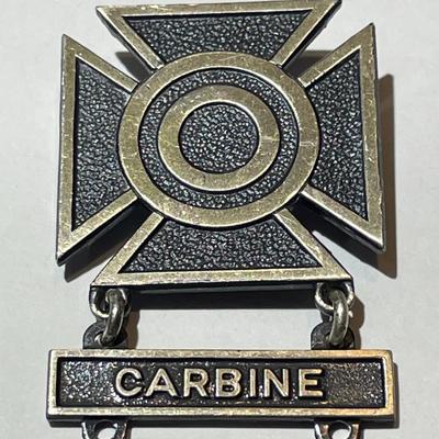 Vintage WWII Sterling Silver U.S. Military Maltese Cross Carbine Medal Pin Award as Pictured.