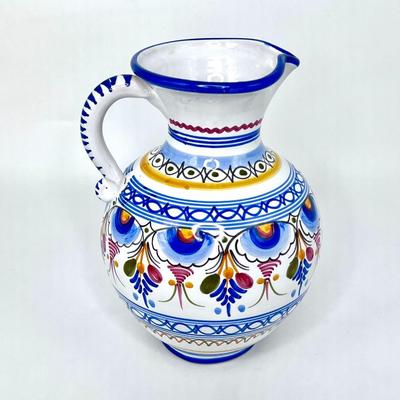 Vintage De La Cal Barreira Hand Painted Majolica Spain Pottery Pitcher