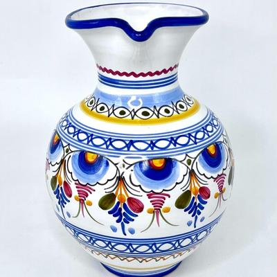Vintage De La Cal Barreira Hand Painted Majolica Spain Pottery Pitcher