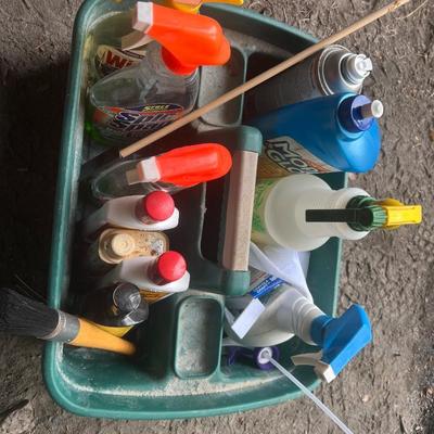 Cleaning supplies with handled tote