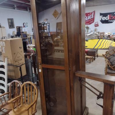Antique Solid Wood Pine Glass Front Storage Cabinet with Glass Shelves Choice B
