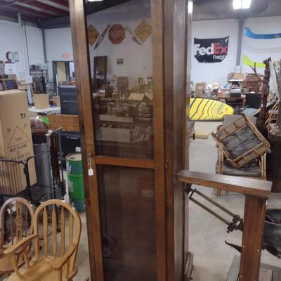 Antique Solid Wood Pine Glass Front Storage Cabinet with Glass Shelves Choice B