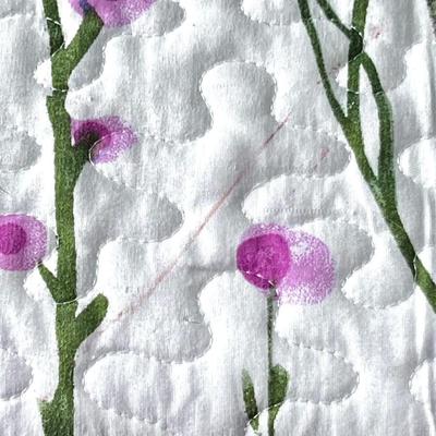 Queen Bedspread - White Background with Flowers and Stems and Reversible Powder Blue Back