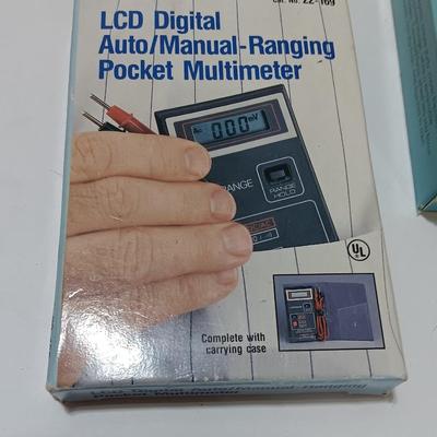 Assortment of new in the box vintage small electronics - Microphone - Multimeter - D.C. Motor - and more