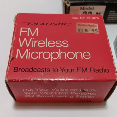 Assortment of new in the box vintage small electronics - Microphone - Multimeter - D.C. Motor - and more