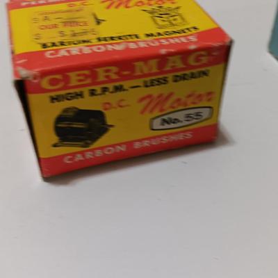 Assortment of new in the box vintage small electronics - Microphone - Multimeter - D.C. Motor - and more