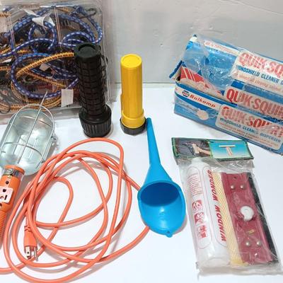 Automotive needs - Electric work light - bungee cords - funnel - Windshield cleaning tool and more