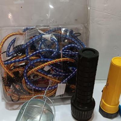 Automotive needs - Electric work light - bungee cords - funnel - Windshield cleaning tool and more