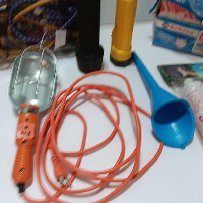 Automotive needs - Electric work light - bungee cords - funnel - Windshield cleaning tool and more