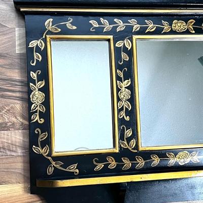 Beautiful Black Wall Mirror with Gold Floral Accent Detail