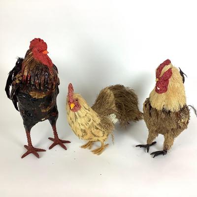 103 Trio of Natural Fiber Decorative Roosters