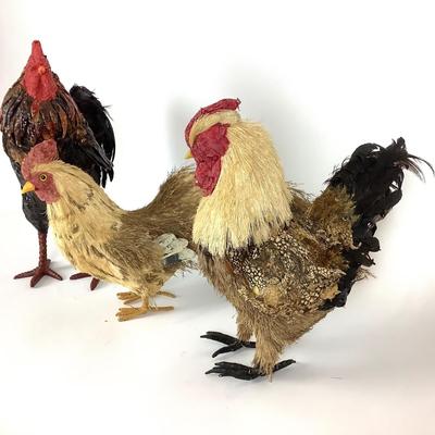 103 Trio of Natural Fiber Decorative Roosters